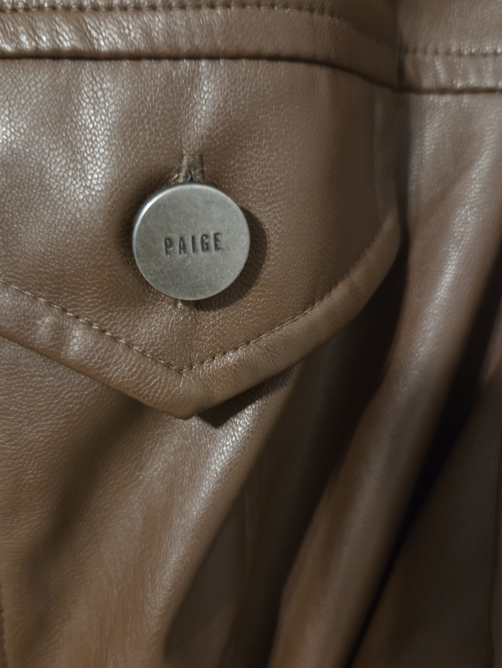 PAIGE Womens Brown Amina Faux Leather Button Front Mini Shirt Dress Sz L - Picture 7 of 11